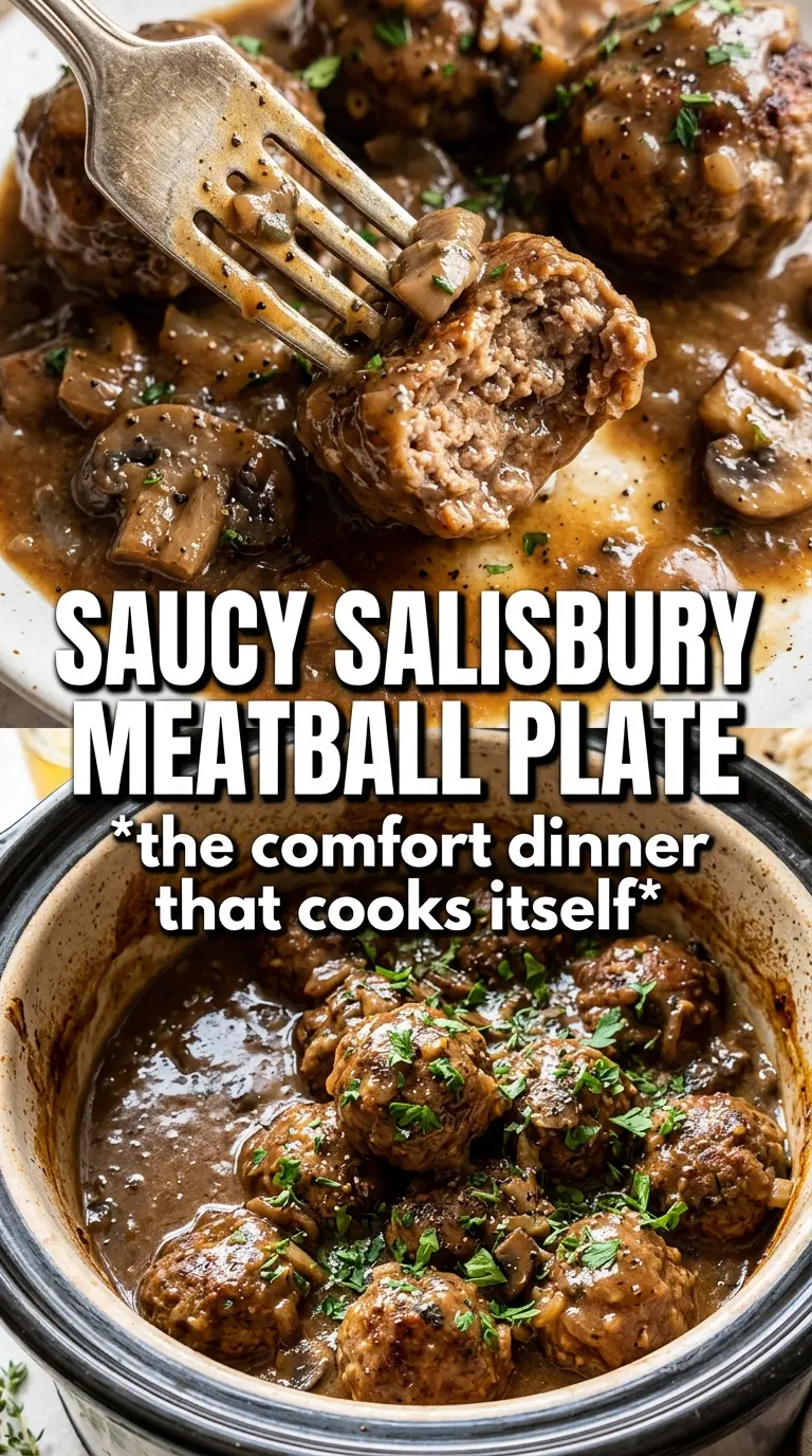Slow cooker Salisbury steak meatballs rich gravy tender beef