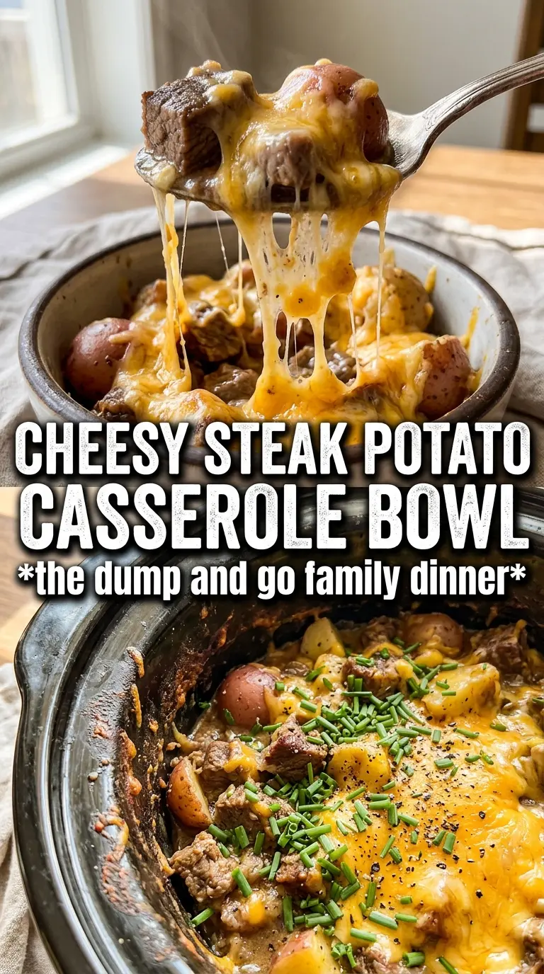 Slow Cooker Steak and Cheddar Potato Casserole rich cheesy tender