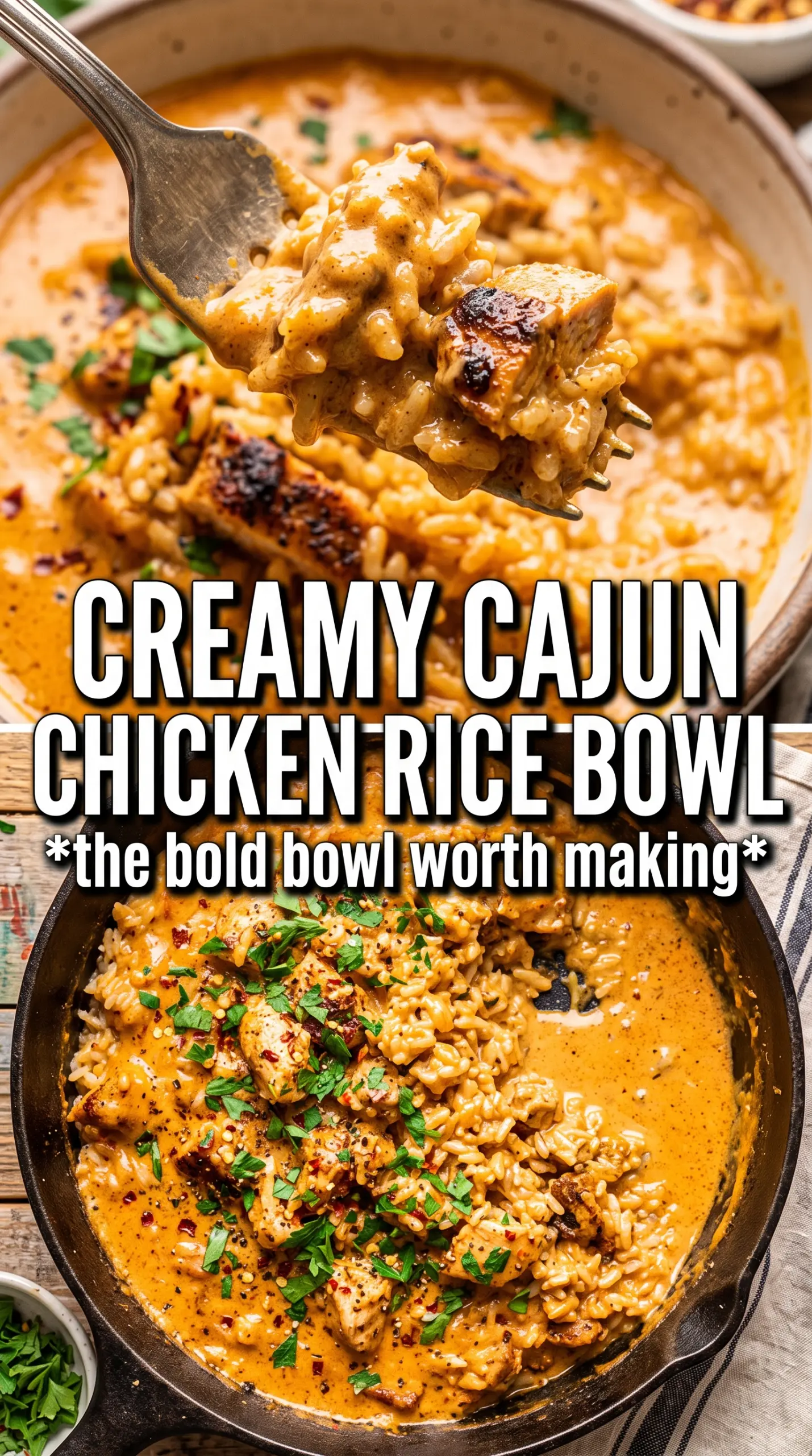 Creamy Cajun Chicken and Rice Bowls, saucy, colorful, hearty