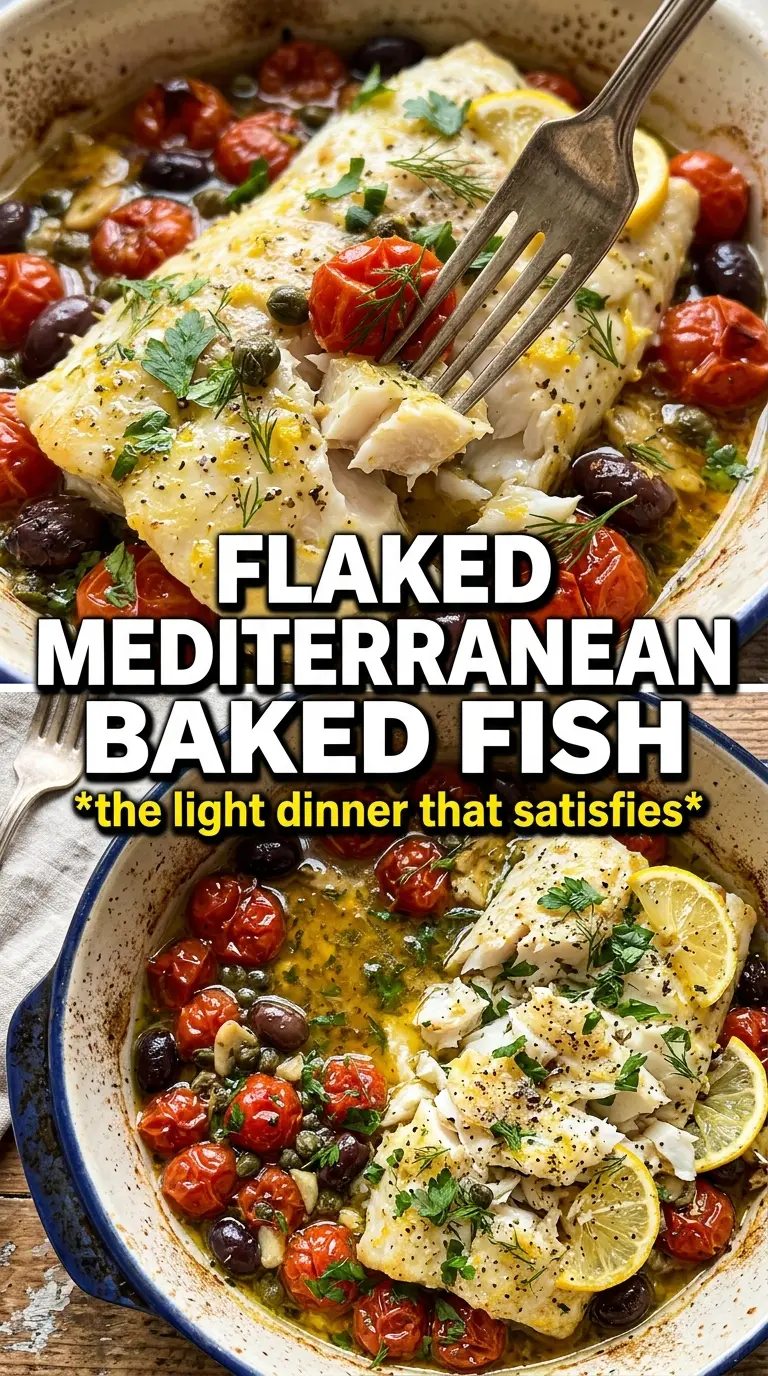 Mediterranean baked fish flaky tomatoes olives