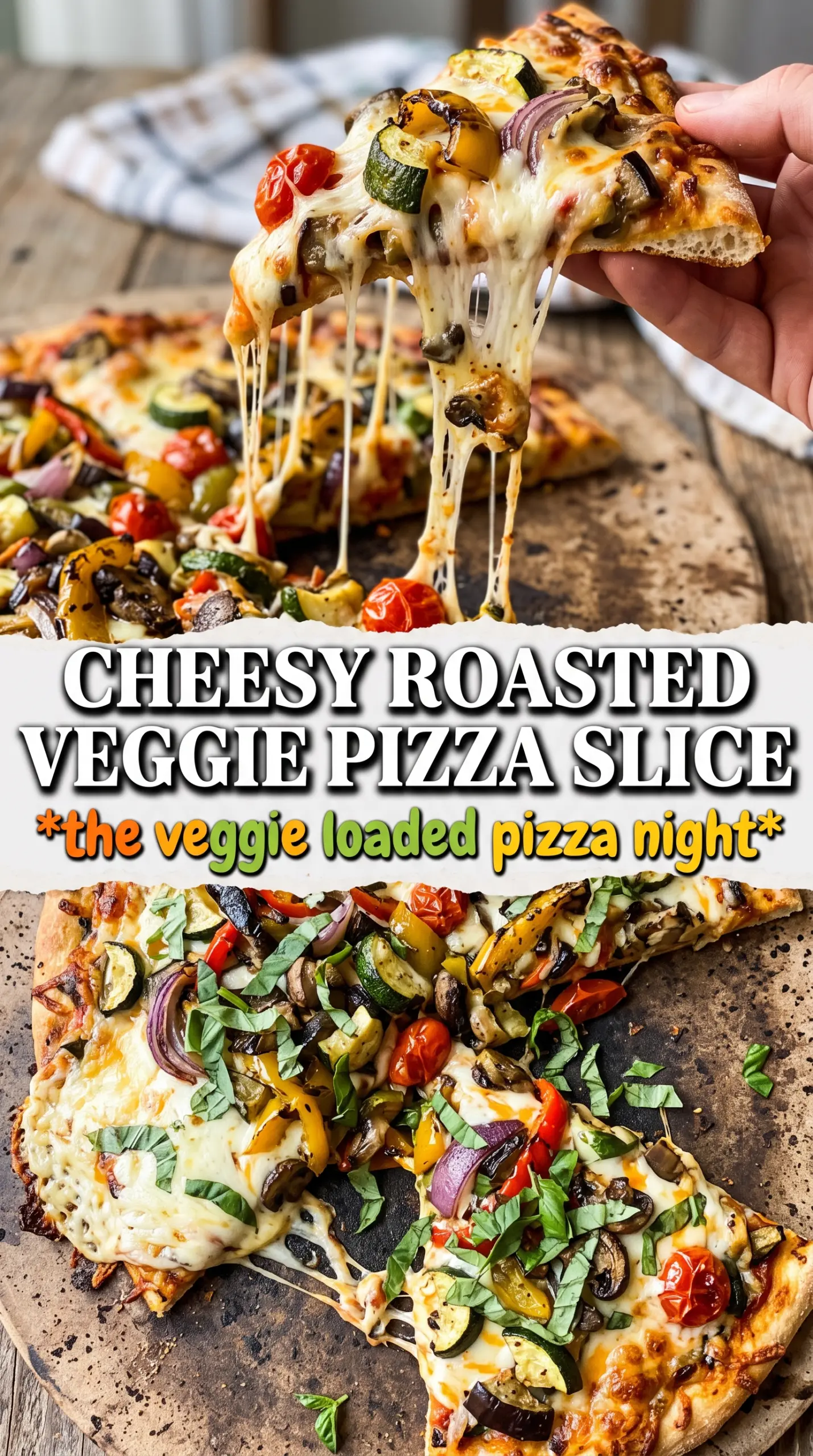 Roasted Vegetable Pizza with blistered crust, caramelized vegetables, basil